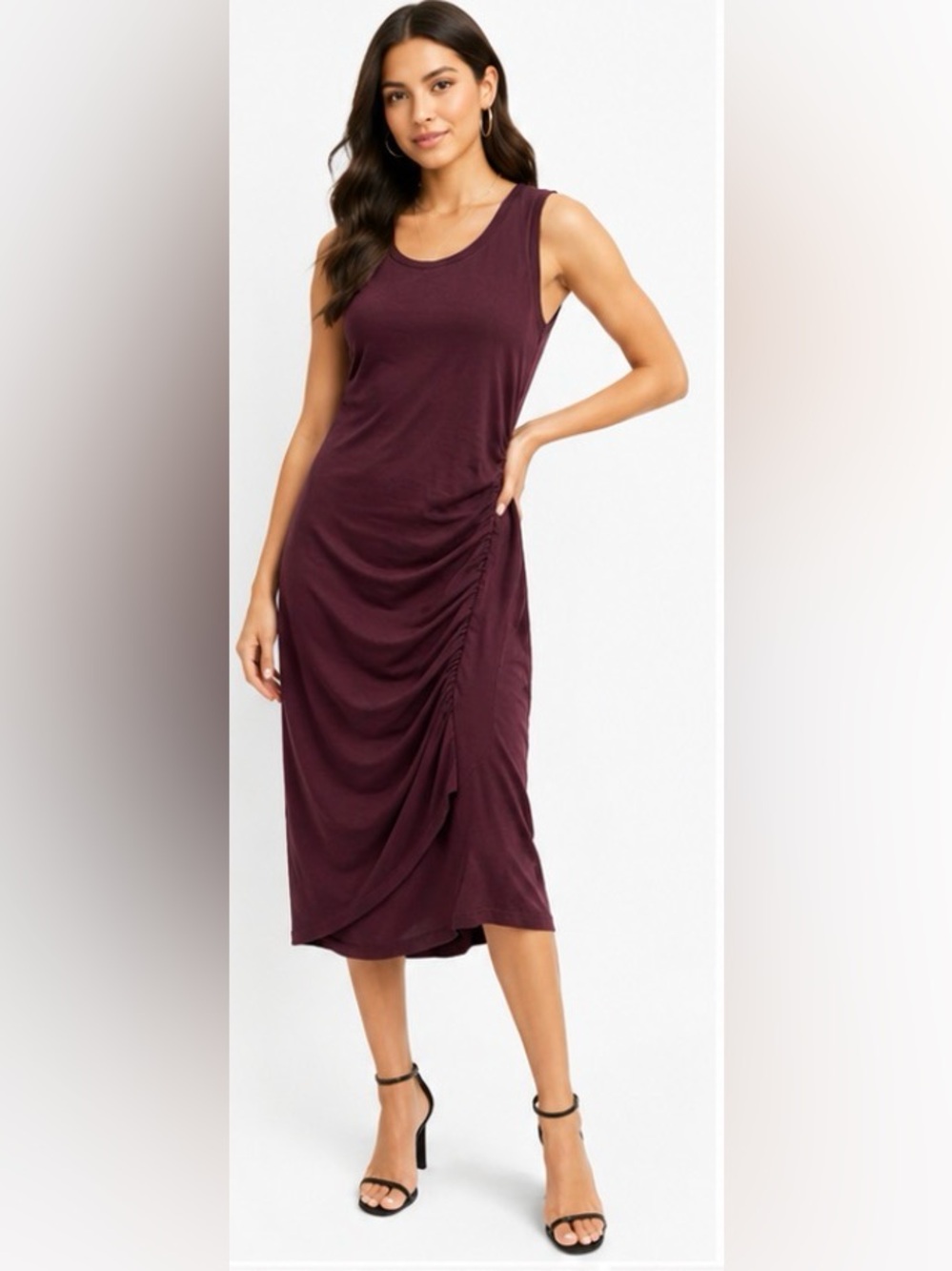 Leith NWT Burgundy Ruched Side Sleeveless Dress Large Nordstrom